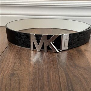 Michael Kors Black and White Belt with Silver Buckle